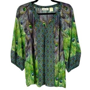 Patchington Multicoloured Fawn Feather Print Puff Sleeve Blouse Size Small